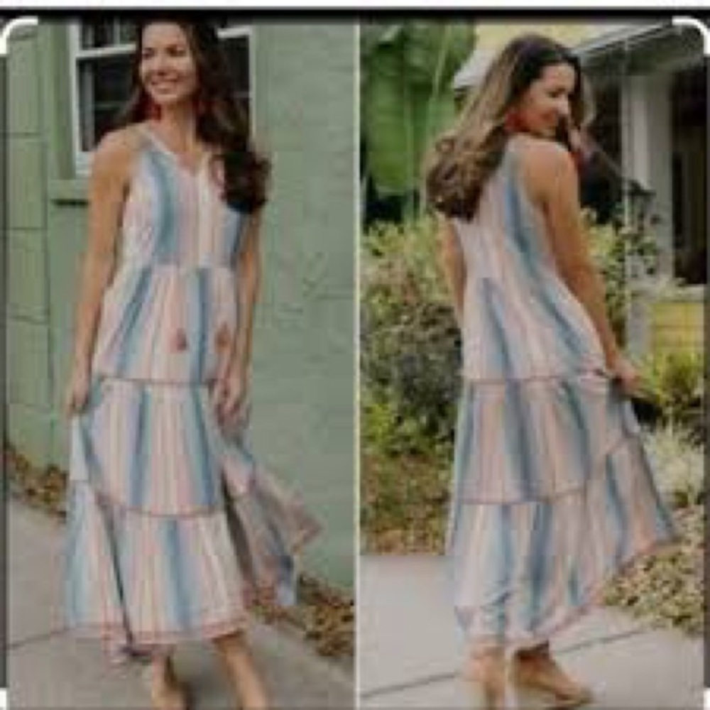 Matilda Jane Striped Tiered Sleeveless Maxi Dress Size M NWT